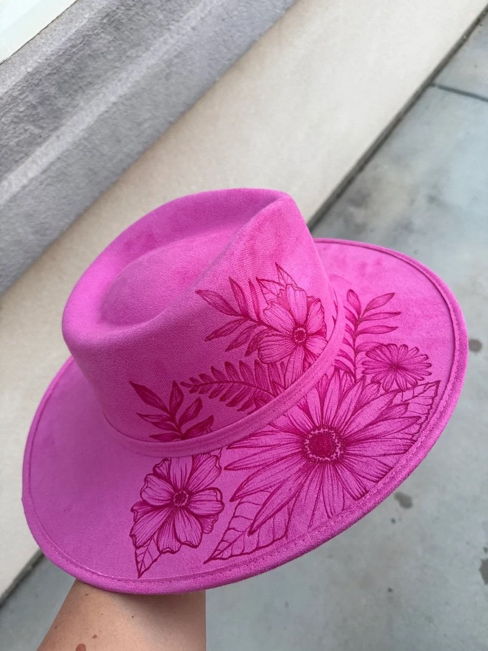 Pink floral cowboy hat wide brim